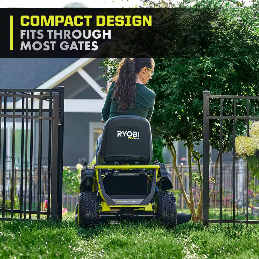 R1 80V HP Brushless Lithium Battery Cordless Electric 30 In. Riding Lawn Mower with 14 Ah Battery and Charger