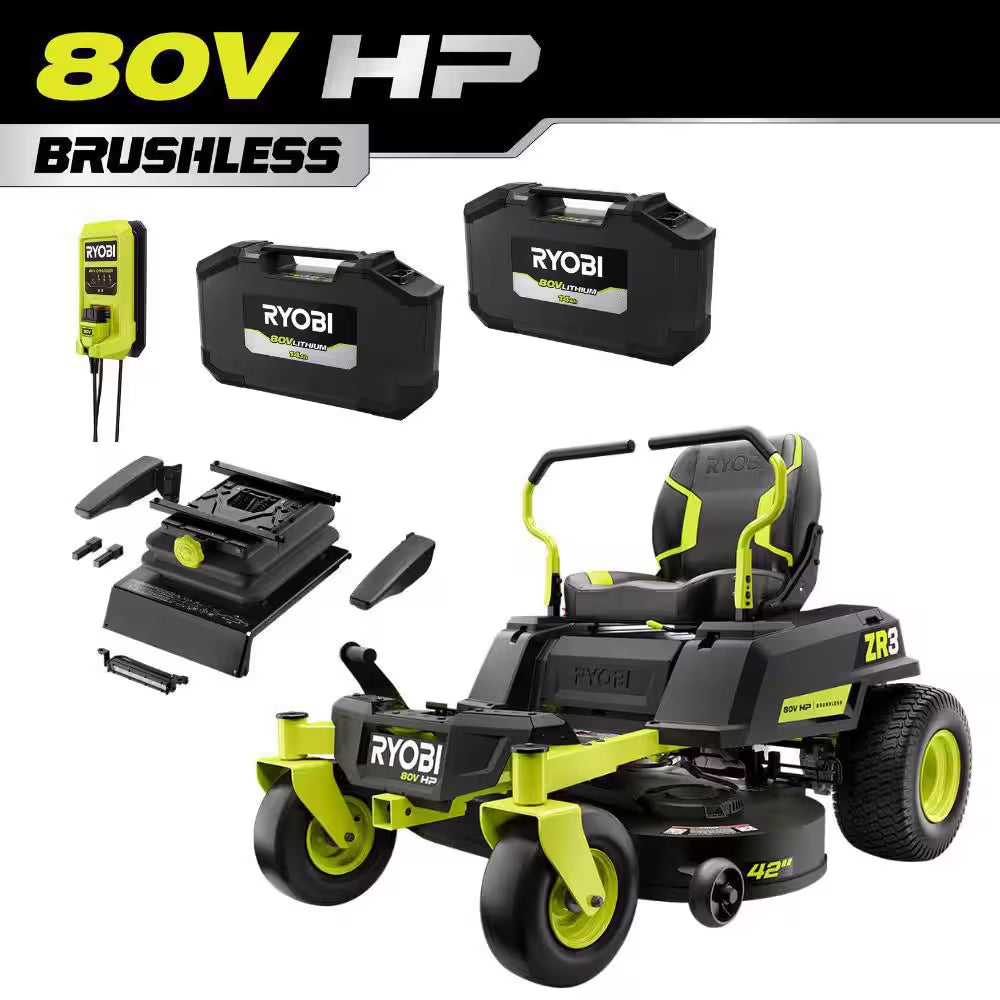 ZR3 80V HP Brushless Battery Cordless Electric 42 In. Zero Turn Riding Lawn Mower with (2) 14.0 Ah Batteries and Charger