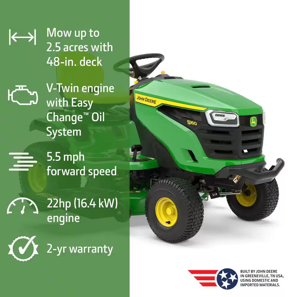 S160 48 In. 24 HP V-Twin, ELS Gas Hydrostatic Riding Lawn Mower