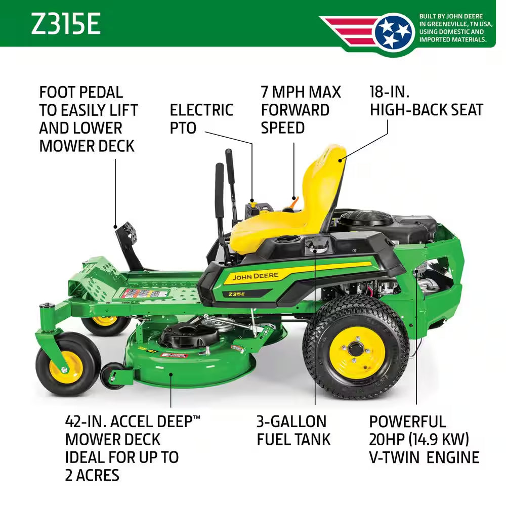 Z315E 42 In. 20 HP Gas Dual Hydrostatic Zero Turn Riding Lawn Mower