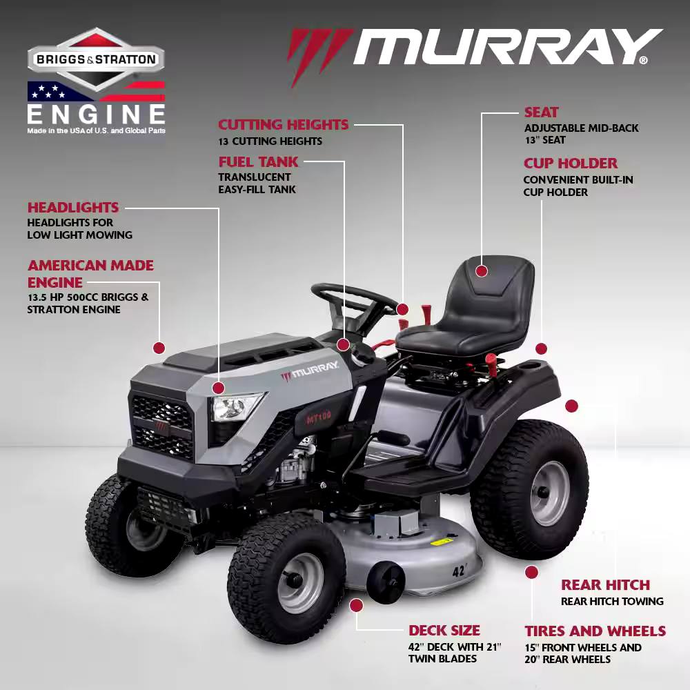 MT100 42 In. 13.5 HP 500Cc Briggs Gas Tractor, Mulching Kit and Double Bagger for 42 In. Deck Combo