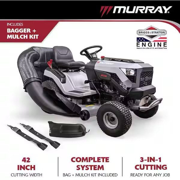 42 In. 19.0 HP Riding Lawn Tractor Mower, Mulching Kit and Double Bagger for 42 In. Deck Combo